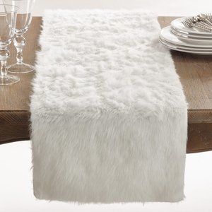 Occasion Gallery White 100% Polyester Rustic Country Faux Fur Table Runner 15x36